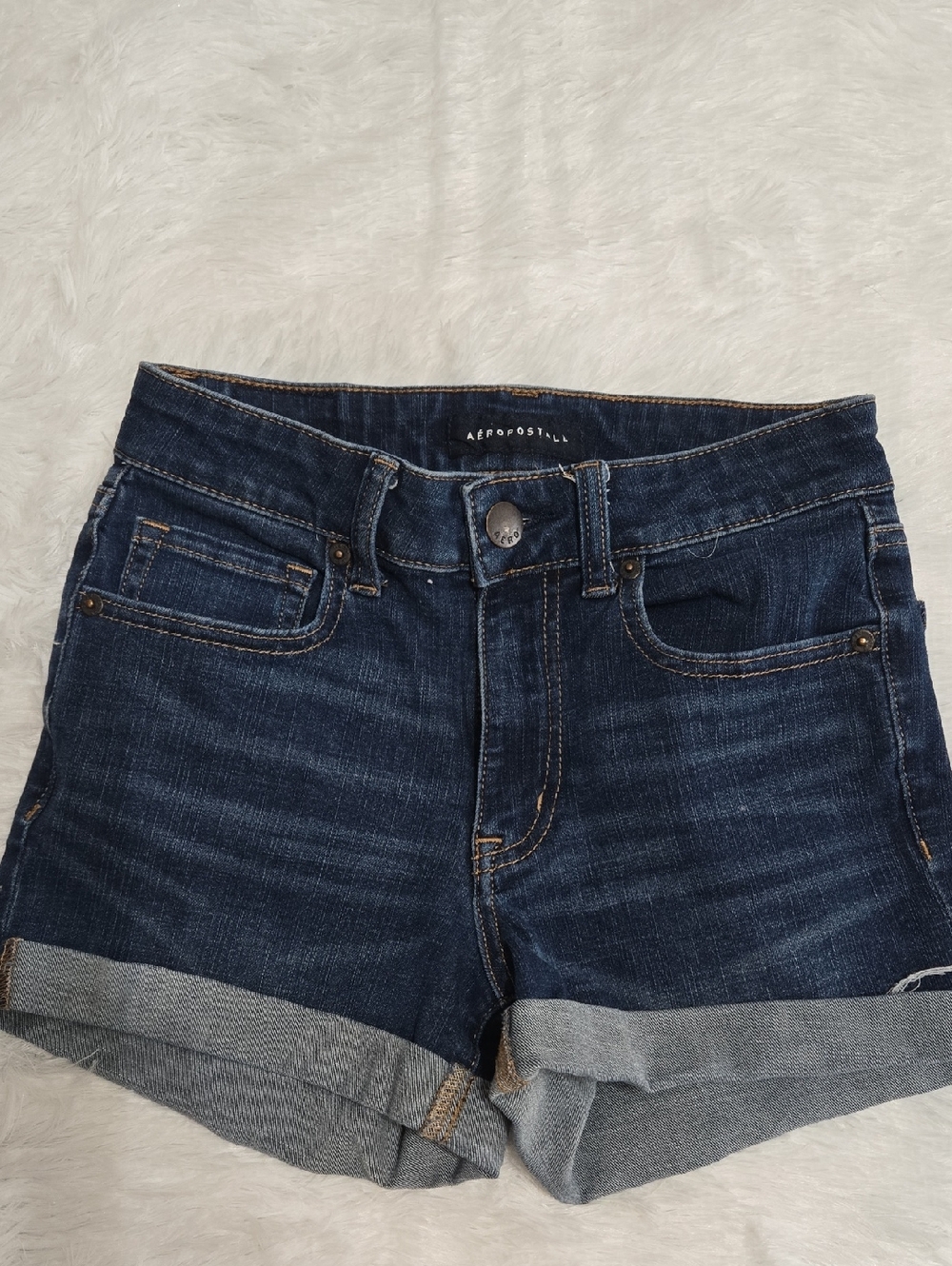 Aeropostale Women's Dark Indigo Denim Rolled Hem Shorts - Picture 1 of 6